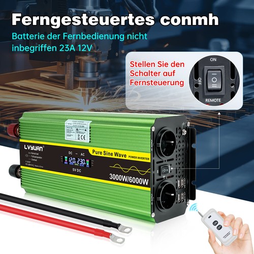 Wechselrichter 12V 24V 4000W 6000W 8000W 4USB 2AC Reiner Sinus Spannungswandler - Bild 33 von 62