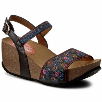 Desigual Bio Sandal Black Flower Wedge Platform Open Toe Ankle Strap  Embroidered