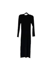 ASTR The Label  Dress M Black Ribbed V Neck Long Sleeve Midi Bodycon Goth Witchy