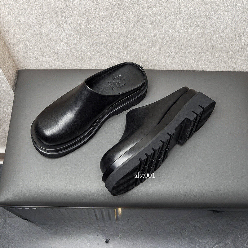 SAOLA Pantofole da uomo suola spessa punta chiusa tacco 6 cm pelle scarpe slip on