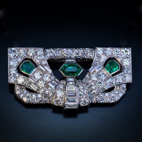 935 Argentium Silver With 8.98TCW Emerald & Sapphire Classic Wedding Brooch Pin - 第 1/7 張圖片