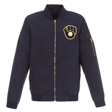 MLB Milwaukee Brewers  JH Design Lightweight Nylon Bomber Jacket Navy