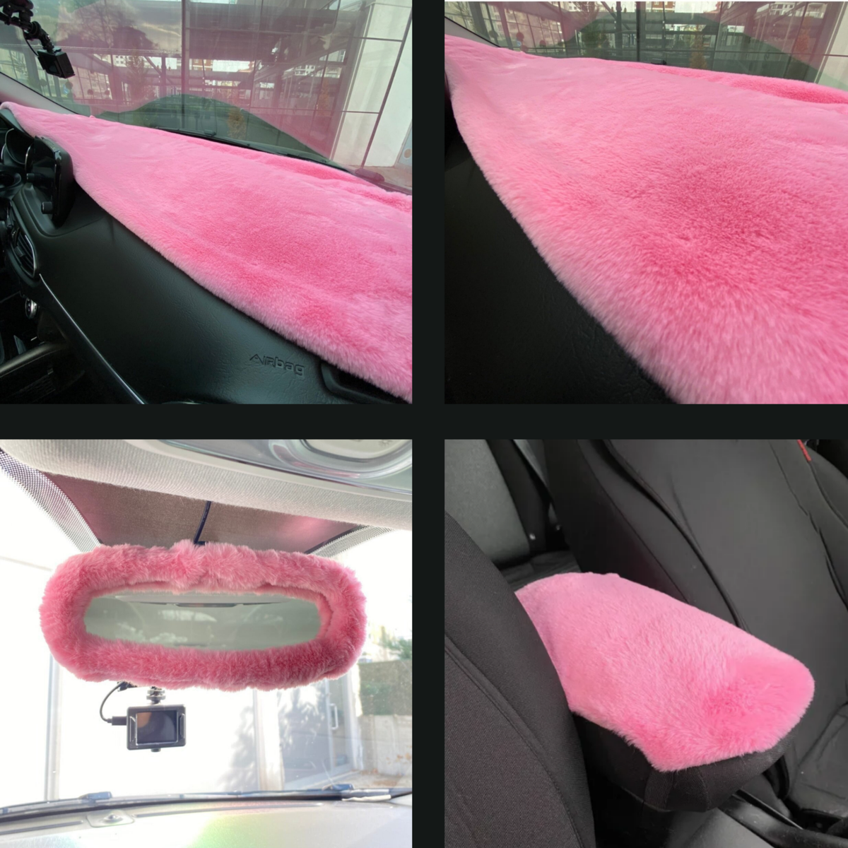 Pink Fuzzy Car Accessories Set, Car Seat Covers Accessories Set