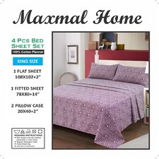 Stay Cozy Year Round 4Piece Flannel Bed Sheet Set 100 Cotton, King Size..
