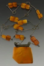 ANTIQUE VintageGenuine BALTIC AMBER Butterscotch Pendant Necklace 27.3g 180927-1