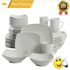40 Piece Dinnerware Set Kitchen Dish Dinner Plates Ceramic Service For 8 White