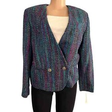 NWT Doncaster Vintage 100 Woven Silk Suit Tweed Jacket Blue  Pink Size 10