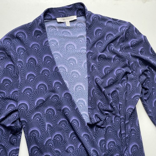 Laura Ashley Jersey Wrap Dress Uk 14 Purple Geometric Print Side Tie - Picture 6 of 18