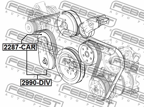 2990-DIV FEBEST Belt Tensioner, V-ribbed belt for LAND ROVER