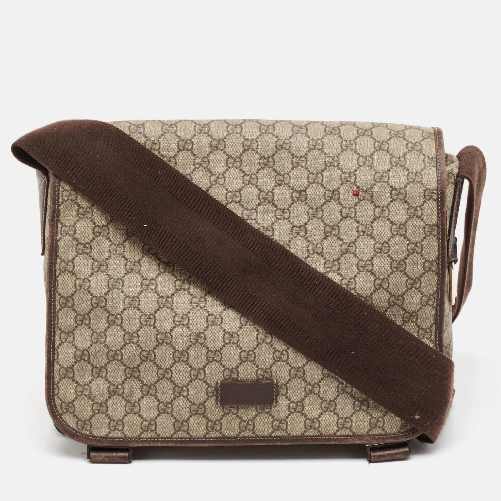 Sac messager à couches Gucci beige/marron Gg Supreme toile et cuir