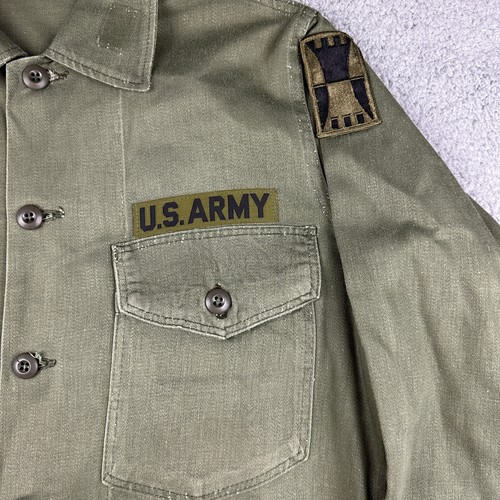 Vintage US Army Shirt Medium OG 107 Green Vietnam War 416th Engineer Brigade - Picture 2 of 15