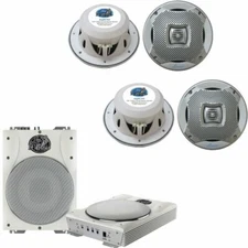 Lanzar Marine Silver Speakers+8'' Super Slim Active Waterproof Subwoofer System