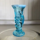 Fenton Art Glass Blue White Ladies Hand Small Bud Vase