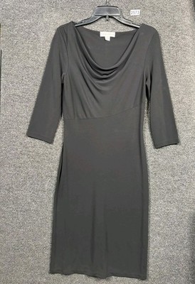 Casual Corner Sheath Midi Dress Womens Size M Black Boat Neck 3/4 Sleeves