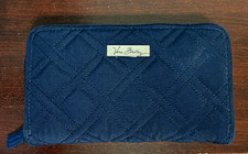 Vera Bradley Microfiber Quilted Clutch Zip Around Wallet Navy Blue EXCELLENT
