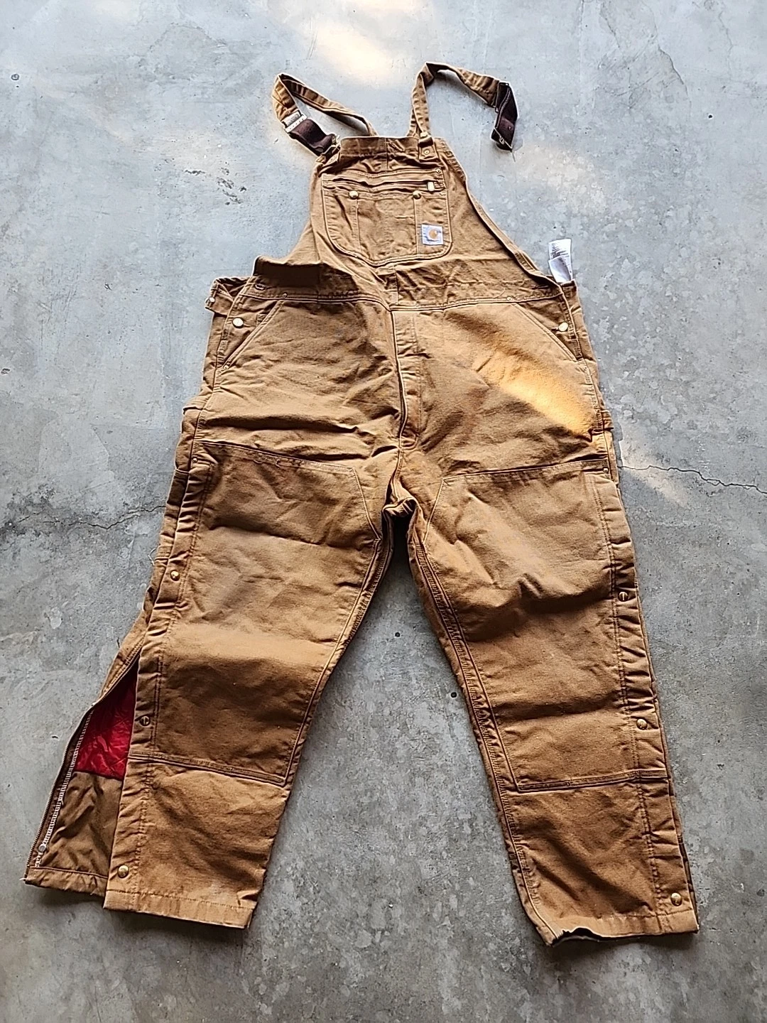 Carhartt Insulated Bib Overalls Double Knee Mens 52x30 Quilted Lined Brown