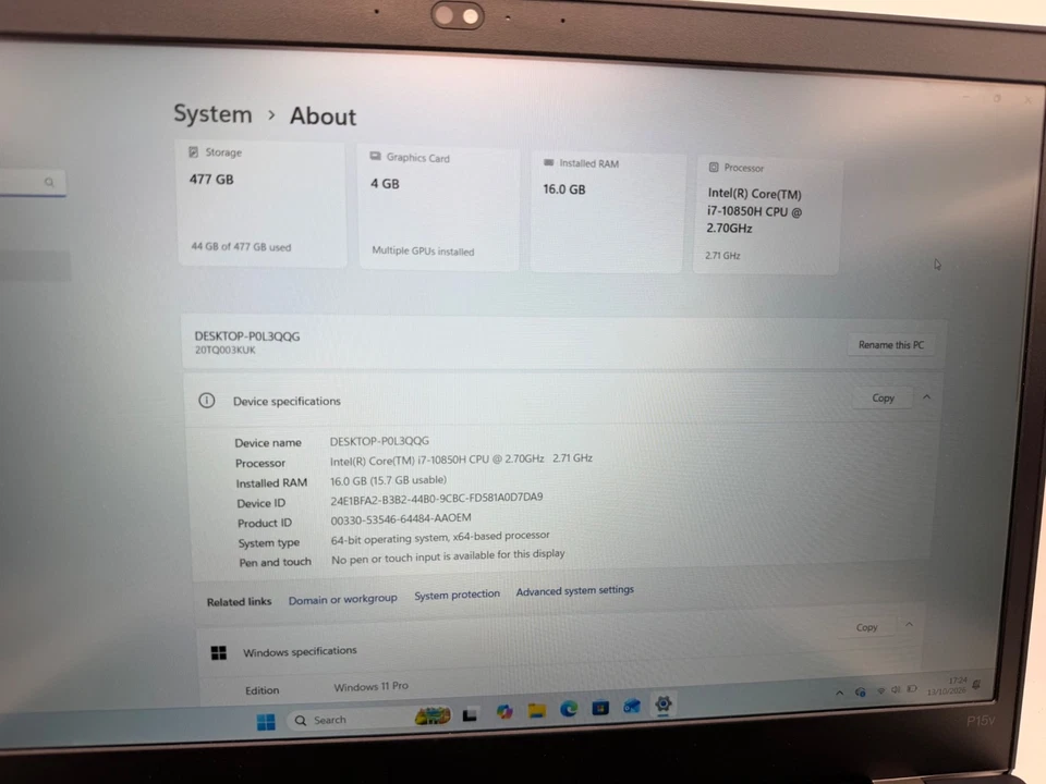 Lenovo ThinkPad P15v G1 · i7-10850H · 16GB · 512GB, photo 2 of 5
