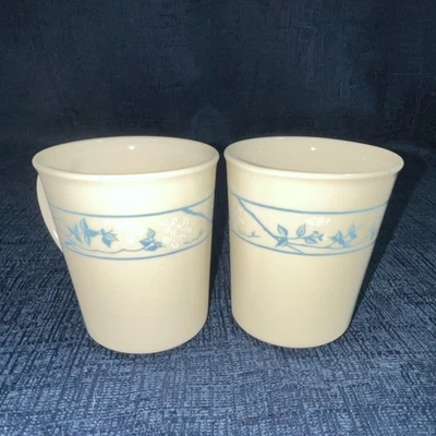 CorningWare Ceramic Coffee Mug Set (2) Blue Heather Pattern Vintage - image 1 of 4