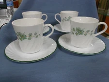 4 Corelle Coordinates Green Ivy Swirl Coffee Tea Mugs and saucers