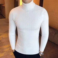 Winter Turtleneck Pullovers Warm Solid Color Men's Sweater Slim Pullover Men
