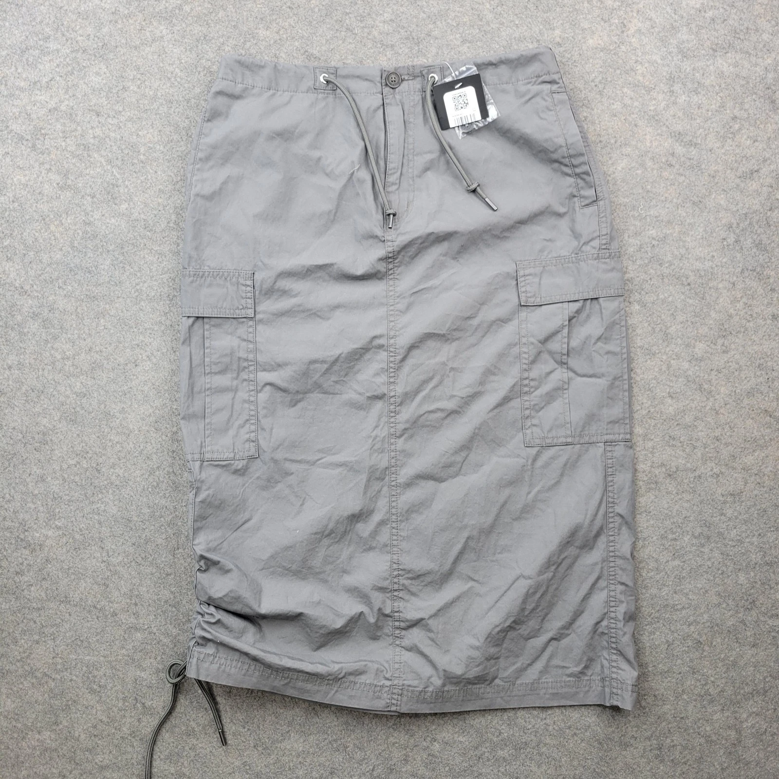Converse Skirt Womens Medium Gray Cargo Twill Drawstring Midi Pockets Casual