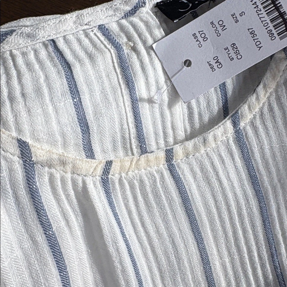 Blusa J Crew manga folhada gaze transparente pequena azul branca - Imagem 3 de 4
