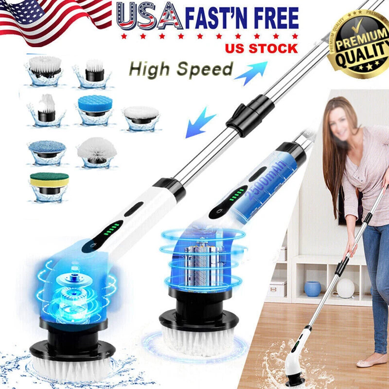 Electric Spin Scrubber Cordless Cleaning Brush 8 Heads Adjustable Long Handle