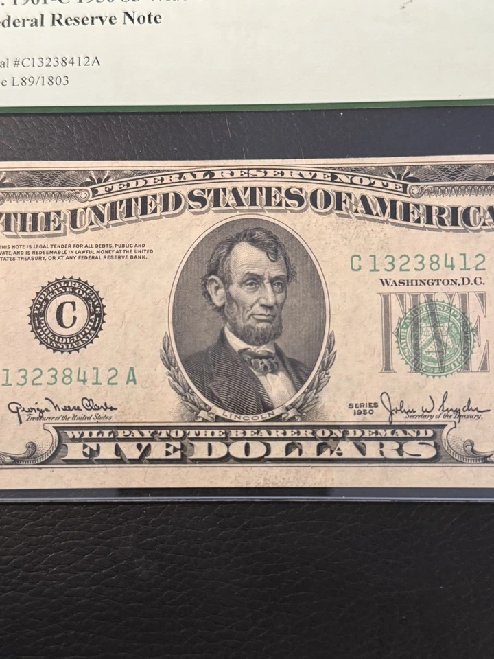 1950 $5 FRN. PCGS Uncirculated 63 PPQ Banknote. WIDE I FR. 1961c - Image 4 of 4