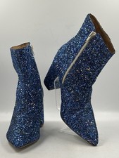 Old Cutler Electric Blue Block Heel Glitter Boots Size 7 B Brazilian Made