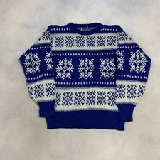 Vintage Knitted Jumper Abstract Fairisle Snowflake Patterned Grandad Knit Men's