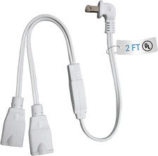 2 Prong 1 to 2 Extension Cord,Power Splitter White,2 Way Short Cord with Flat Pl