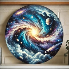 2D 2D Flat Universe Swirl Retro Aluminum Decorative Sign, 8x8inch(20x 20cm) Roun