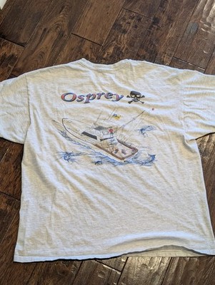 Vintage Single Stitch Osprey Boat Fishing Pocketed Grey Shirt Size XL JollyRoger