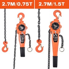 0.75 / 1.5 T Chain Hoist Lever Block Heavy Duty Manual Ratchet Puller 2.7m Lift