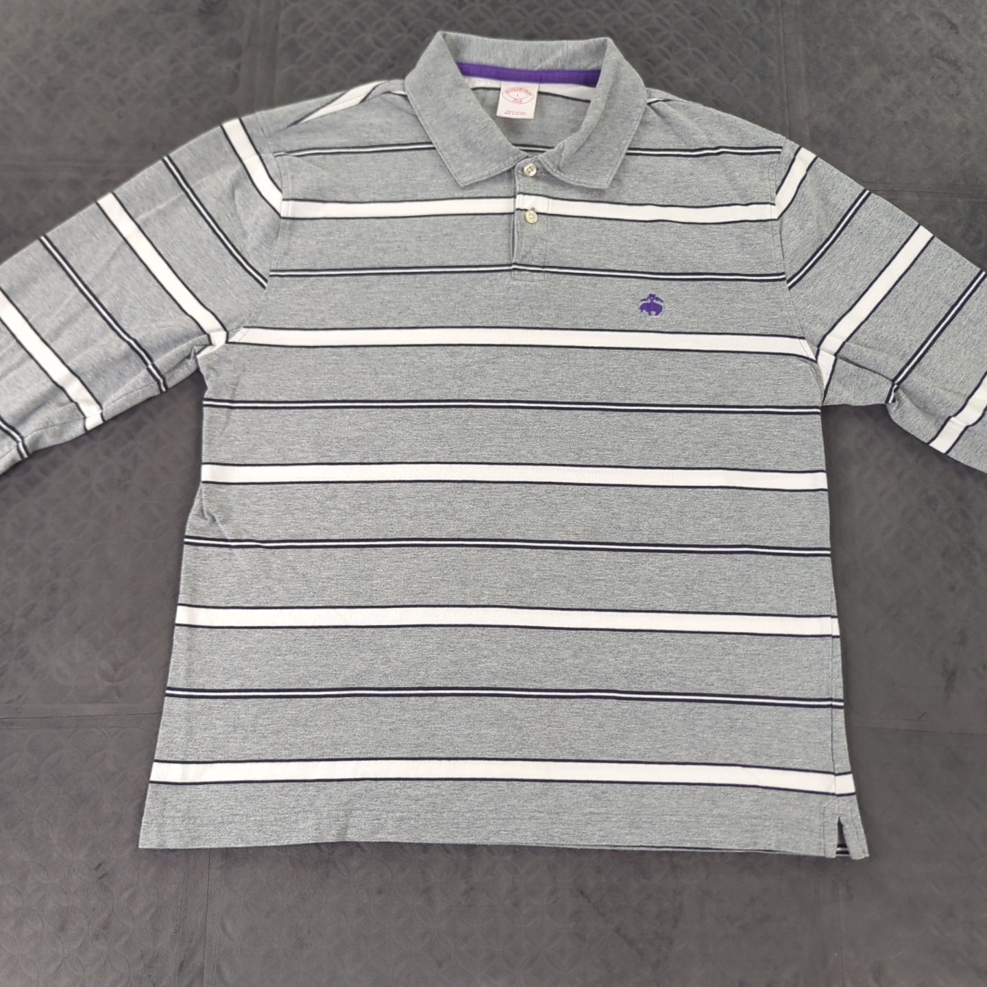 Brooks Brothers Polo Shirt Rugby Long Sleeve Striped Gray Men Large thumbnail 6