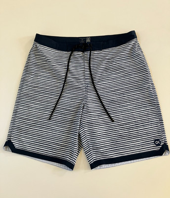 Outerknown Men's Board Shorts Size 32 Black White Striped Unlined Swim Trunks