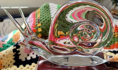 Daum France Crystal Snail Large 11'' Grand Modele 9.12 lbs MCM Art Glass Signed