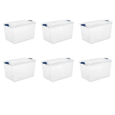 66 Quart Latch Box, Clear Plastic Storage Bin with Clear Lid, Blue, 6 Count