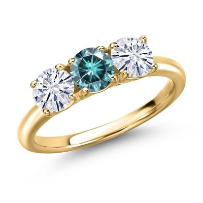 18K Yellow Gold Plated Silver Blue Moissanite and White Moissanite Engagement