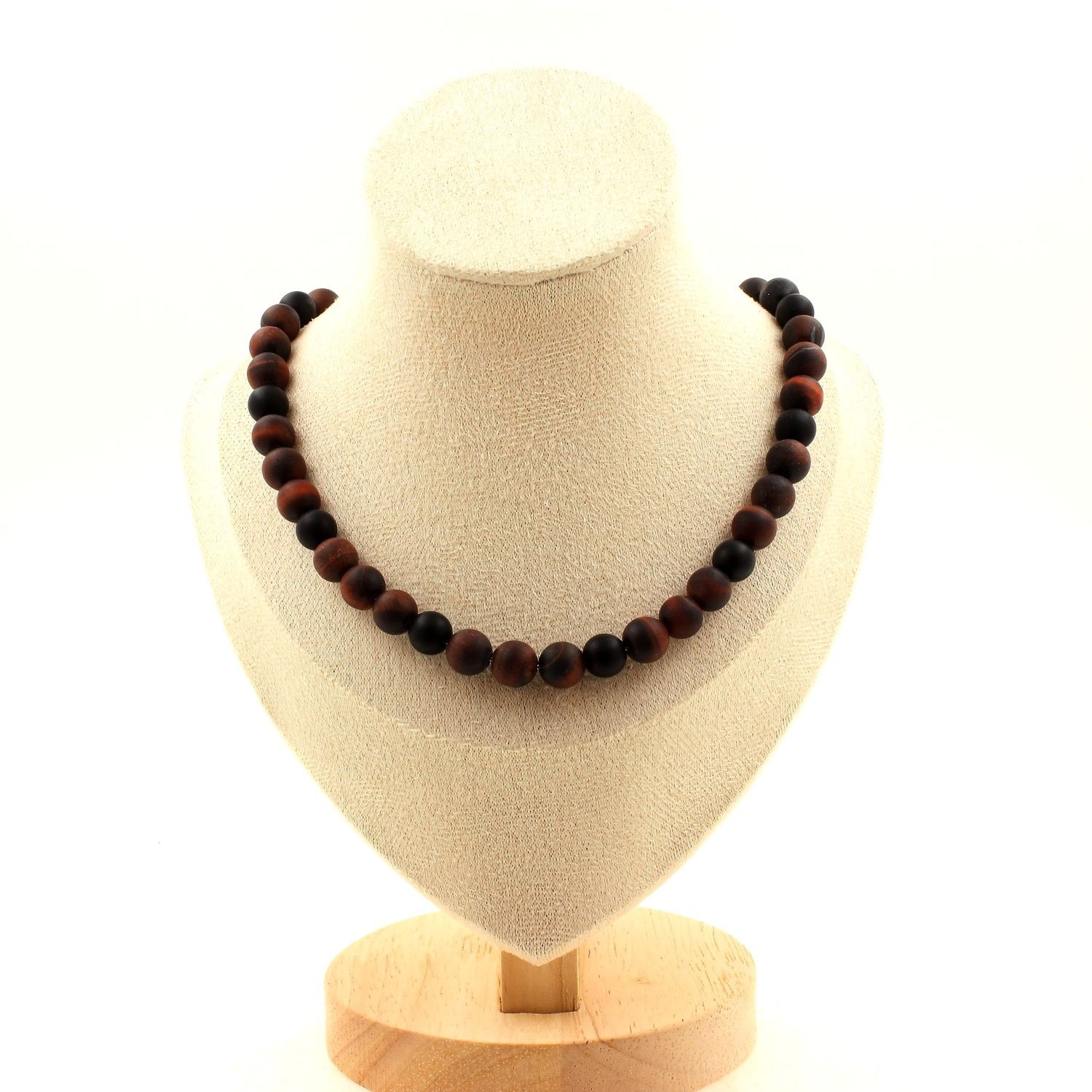 Collier oeil de tigre rouge pour homme et femme idéal au quotidien 8mm