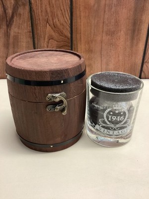 1946 Vintage Whisky Glass Stainless Chilling Ball Wood Barrel Box Gift Set