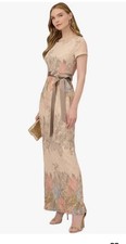 ADRIANNA PAPELL Women's Mateleasse Column Gown/Floral Design,Back Slit Size 2