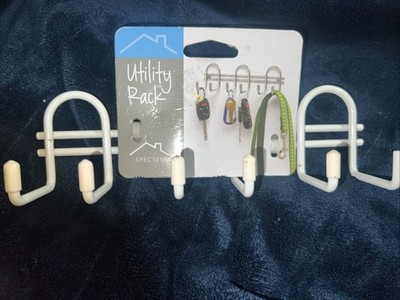 Spectrum White 6 Hook Utility Rack, Keys, Leashes, ID Badge, Necklace, Etc 8x2.5