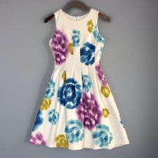 Calvin Klein Dress 2 White Multicolor Floral Fit-Flare Scuba Knit Lined Sundress
