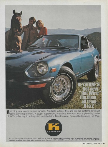 1974 Keystone Hot Wire Mag Wheel Ad Datsun 260Z Magazine Advertisement 260 Z 74