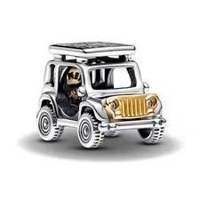 Charms Beads 925 Sterling Silver Two-tone Adventure Car Dangle Pendant with 5A C