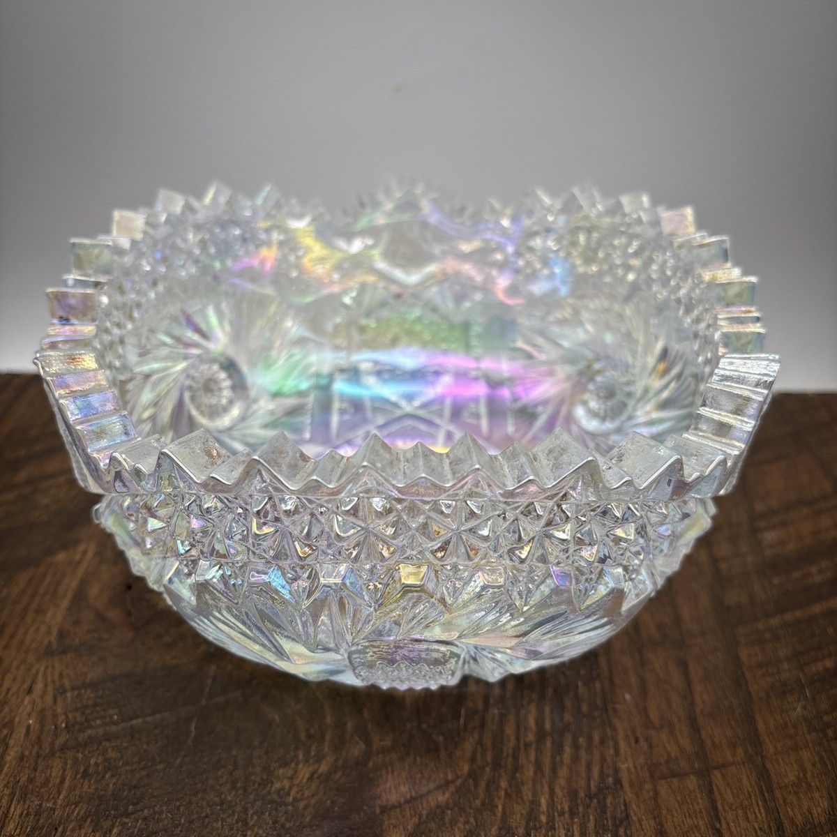Vintage L.E. Smith Glass Crystal Lustre 7” Bowl Carnival