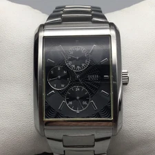 Guess Tank Steel Watch Mens 33mm Rectangular Black Dial Day Date New Battery 8"
