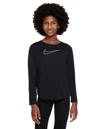 Nike Girls' Dri-fit One Graphic Long-Sleeve Training Top - Black - Picture 3 of 6