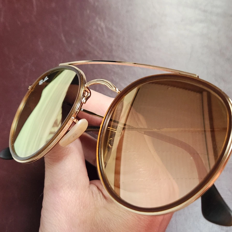 雷朋 RB3647N 男女通用圆形 Dbl 桥金色/镜面棕色/粉色,状况完好 — 第 4/4 张图片